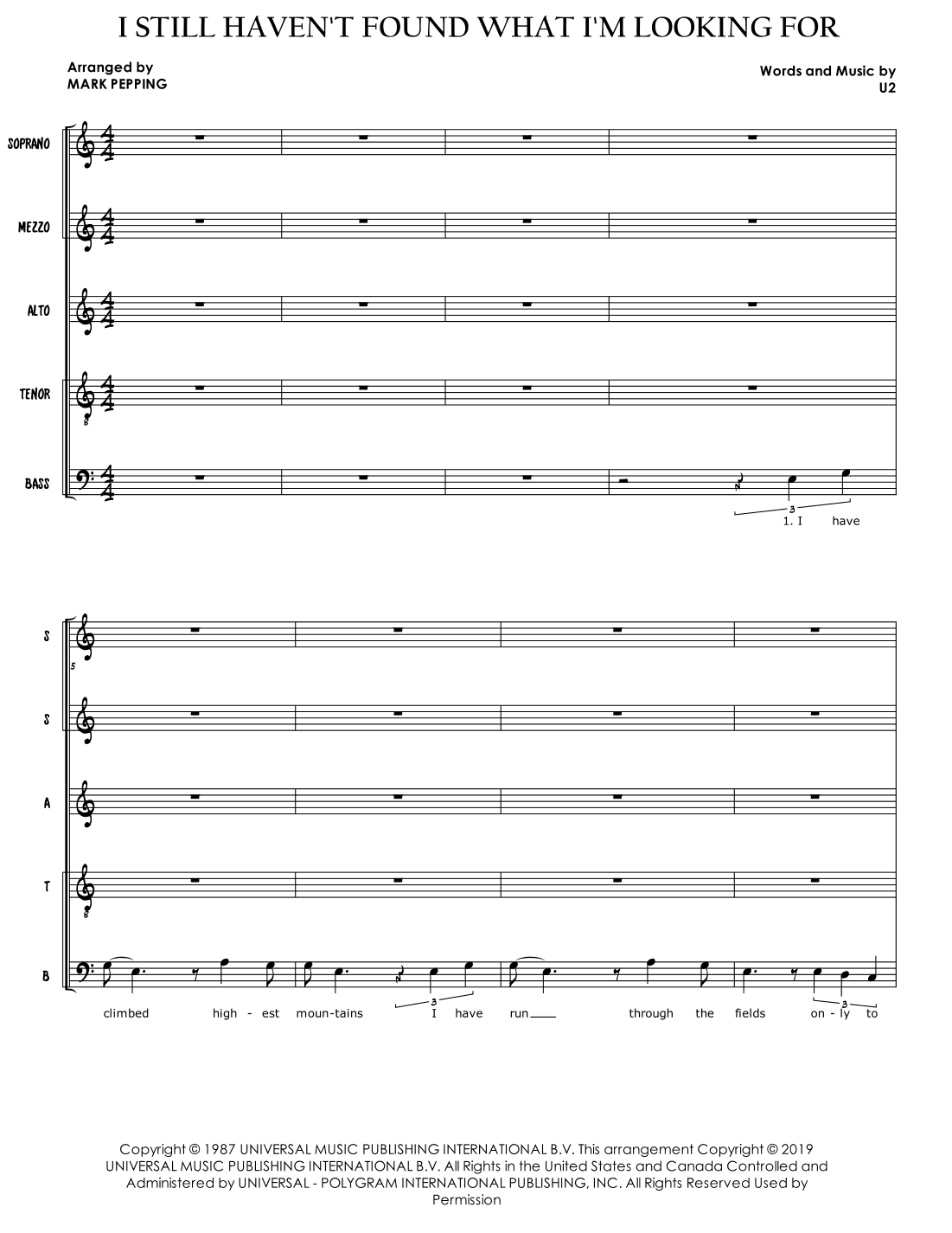 I Still Haven't Found What I'm Looking For (arr. Mark Pepping)