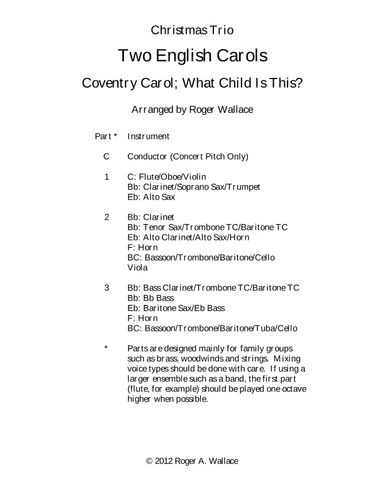 Two English Carols (Coventry Carol; What Child Is This?)  - Woodwind Trio (arr. Roger Wallace)