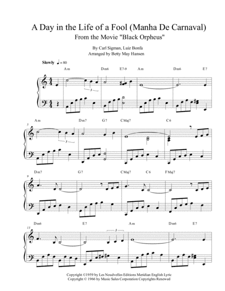 A Day In The Life Of A Fool (manha De Carnaval) (arr. Betty May Hansen)