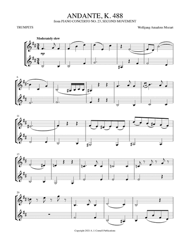 Andante (from Piano Concerto No. 23, K. 488) (arr. Mark Phillips)