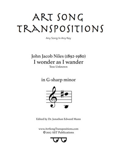 I Wonder As I Wander (arr. ArtSongTranspositions.com)