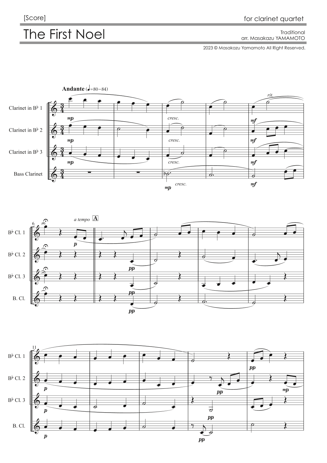 The First Noel [Clarinet Quartet] (arr. Masakazu YAMAMOTO)