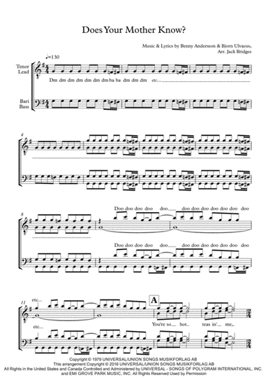 Does Your Mother Know (arr. Jack Bridges)