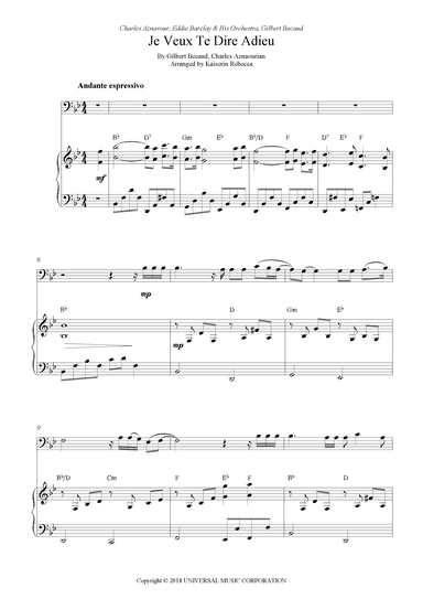 Je Veux Te Dire Adieu (arr. Kaiserin Rebecca)