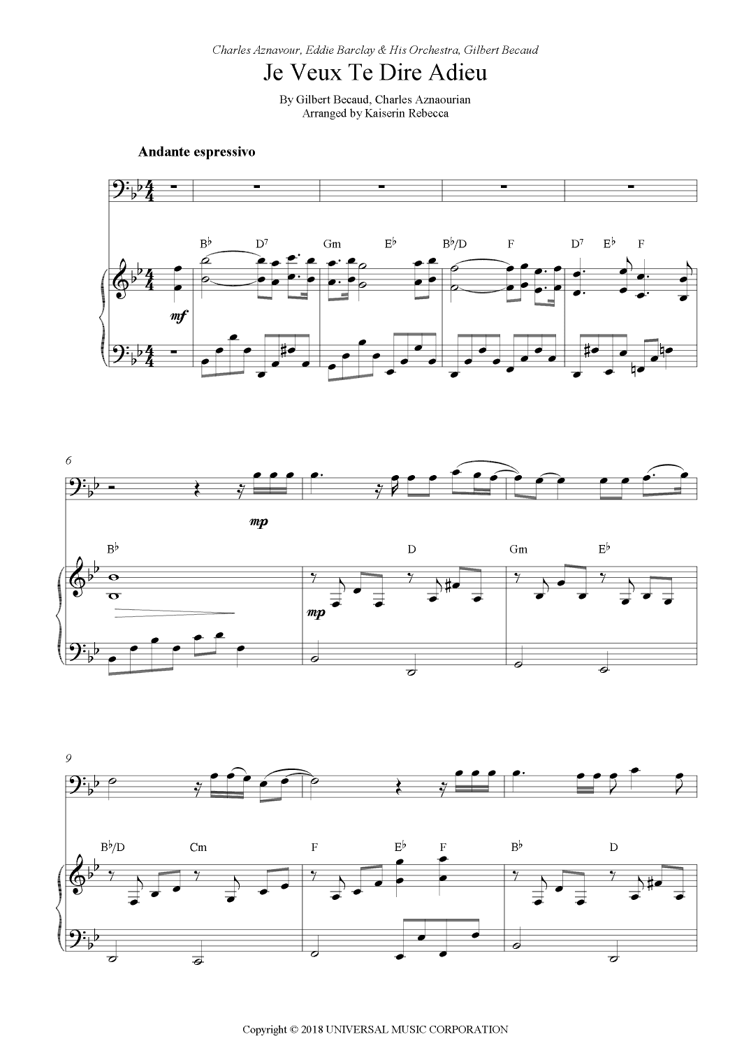 Je Veux Te Dire Adieu (arr. Kaiserin Rebecca)