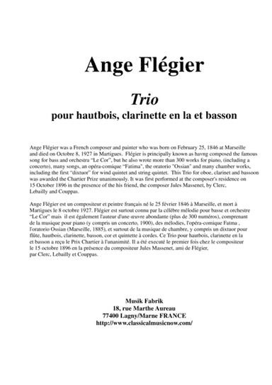 Ange Flégier: Trio for oboe, clarinet (A or Bb) and bassoon (arr. Musik Fabrik Music Publishing)