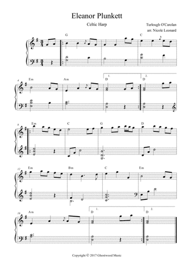 Eleanor Plunkett for Celtic harp, with chords (arr. Nicole Leonard)