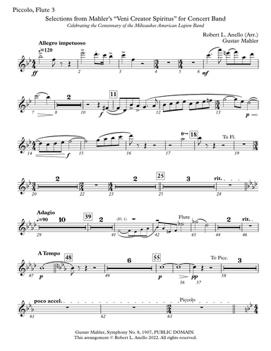 Selections from Mahler’s "Veni Creator Spiritus" for Concert Band (Instrument Parts) (arr. Robert L. Anello)