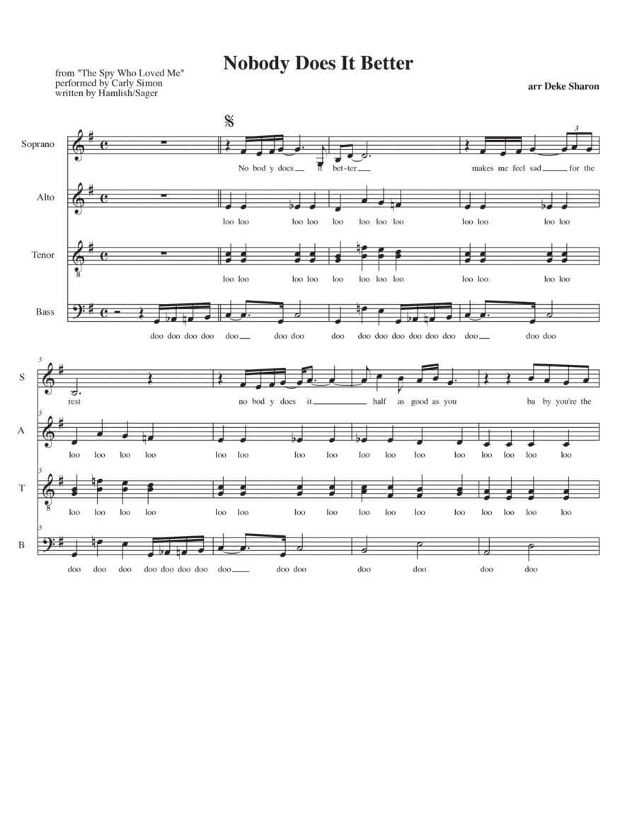 Nobody Does It Better from THE SPY WHO LOVED ME (arr. Deke Sharon)