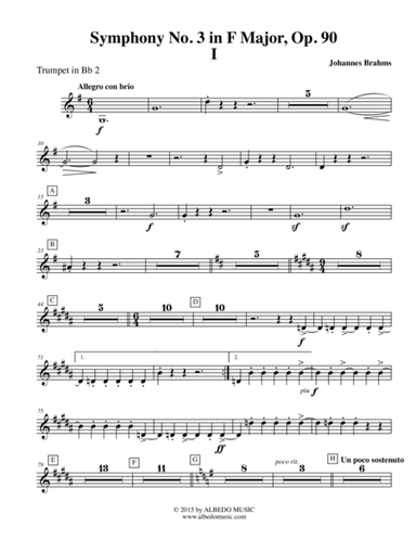 Brahms Symphony No. 3, Movement I - Trumpet in Bb 2 (Transposed Part), Op. 90 (arr. Doug Clyde)