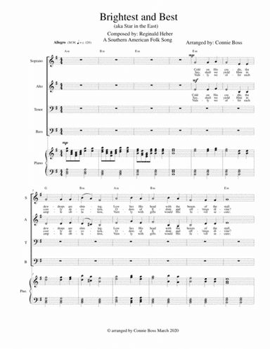 Brightest and Best (aka Star in the East) - SATB, and piano (arr. Connie Boss)