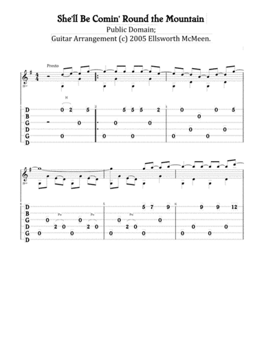She'll Be Comin' Round the Mountain (For Fingerstyle Guitar Tuned Open G - DGDGBD) (arr. Ellsworth McMeen)