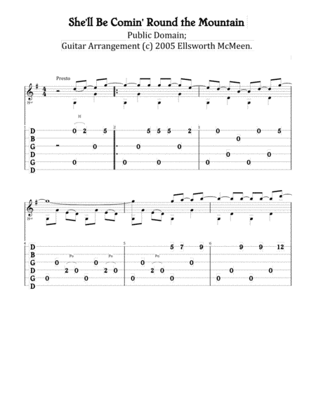 She'll Be Comin' Round the Mountain (For Fingerstyle Guitar Tuned Open G - DGDGBD) (arr. Ellsworth McMeen)