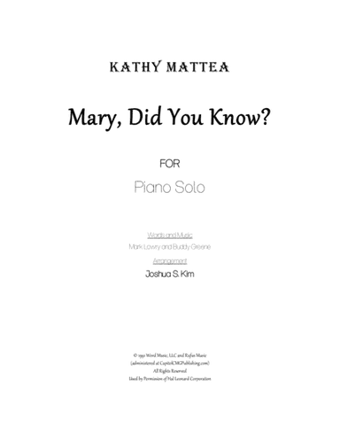 Mary, Did You Know? (arr. Joshua Jun S. Kim)