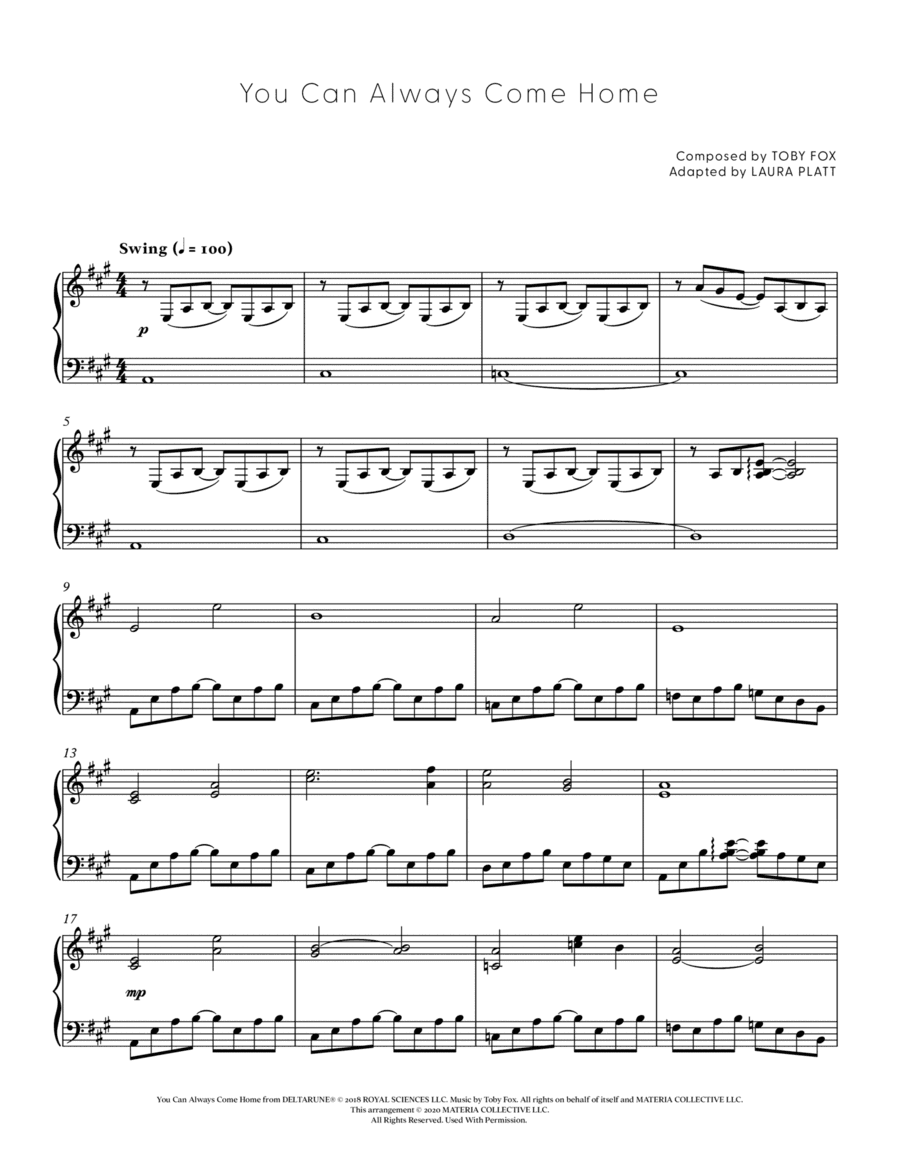 You Can Always Come Home (DELTARUNE - Piano Sheet Music)