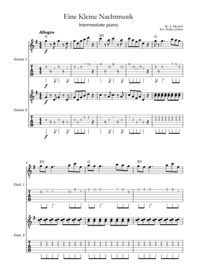 Eine Kleine Nachtmusik - guitar version w/ chords (tab + traditional notation) (arr. Pedro Cohen)