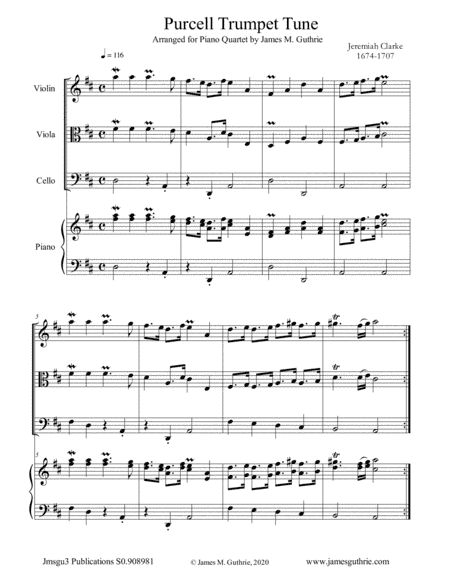 Clarke: Purcell Trumpet Tune for Piano Quartet (arr. James M. Guthrie)