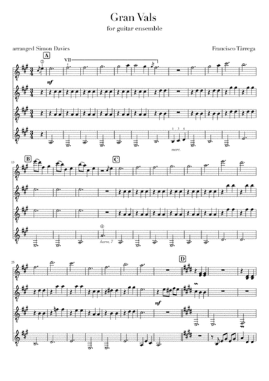 Gran Vals - Francisco Tàrrega (arranged for guitar ensemble) (arr. Simon Davies)