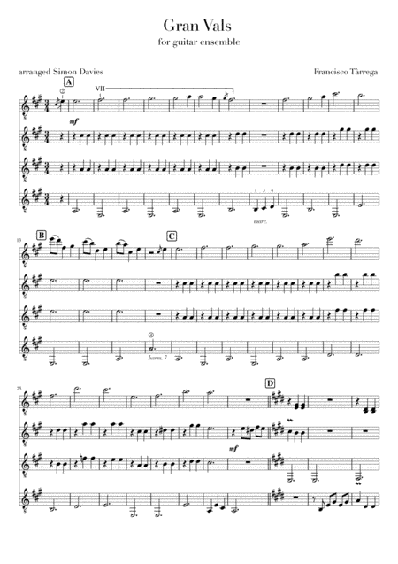 Gran Vals - Francisco Tàrrega (arranged for guitar ensemble) (arr. Simon Davies)