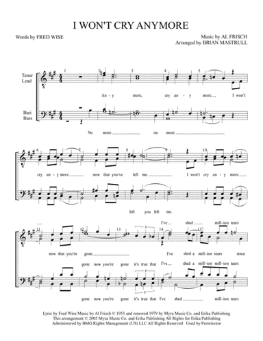 I Won't Cry Anymore (arr. Mastrull Charts)