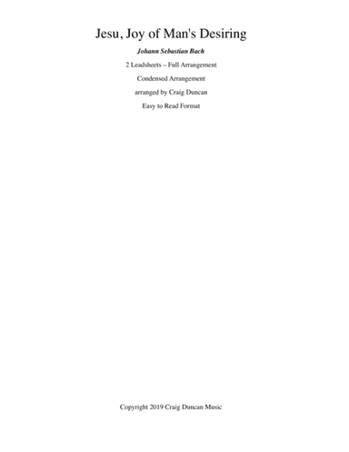 Jesu, Joy of Man's Desiring leadsheet (arr. Craig Duncan)