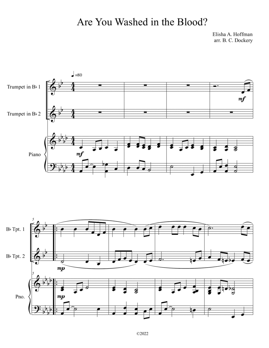 Are You Washed in the Blood? (Trumpet Duet with Piano Accompaniment) (arr. B. C. Dockery)