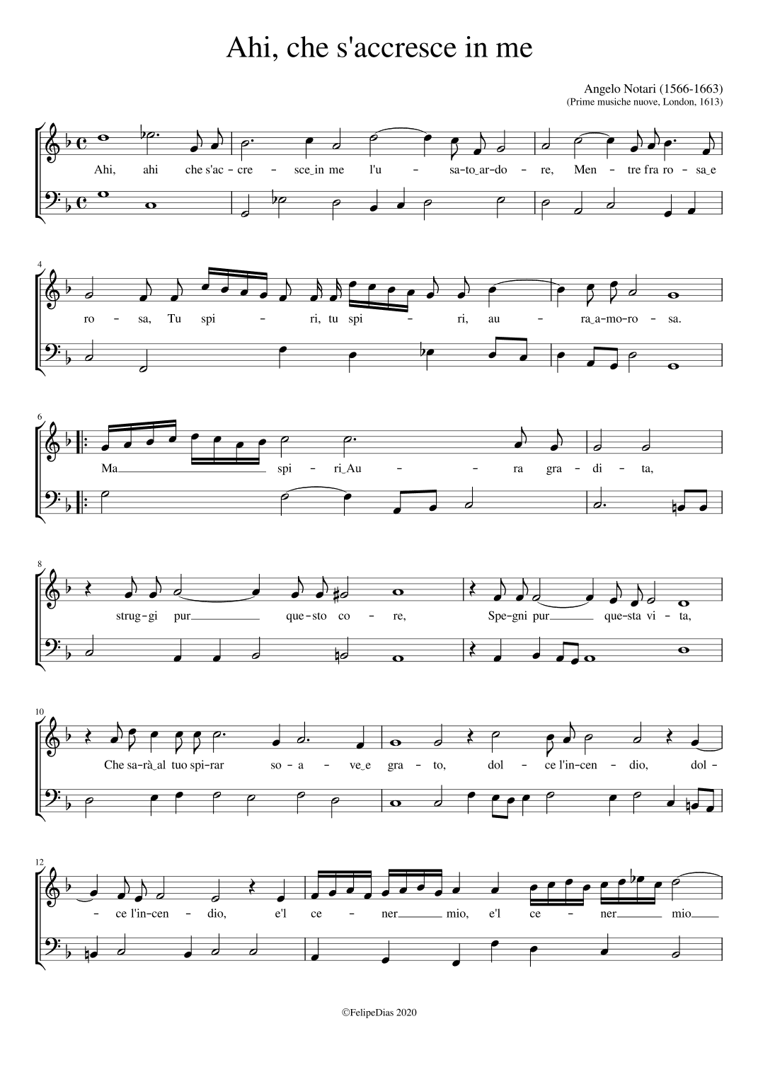 Ahi che s'accresce in me (arr. Early Music Scores)