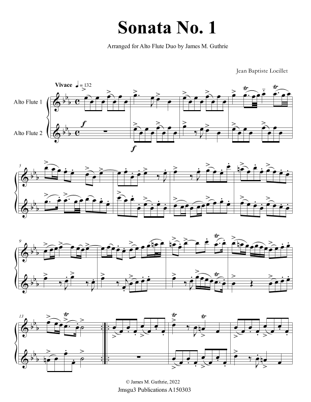 Loeillet: Sonata No 1 for Alto Flute Duo (arr. James M. Guthrie)