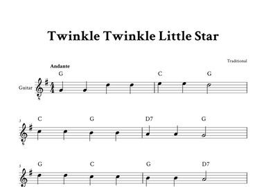 Twinkle Twinkle Little Star - (G Major - with Chords) (arr. Yuri Noronha)
