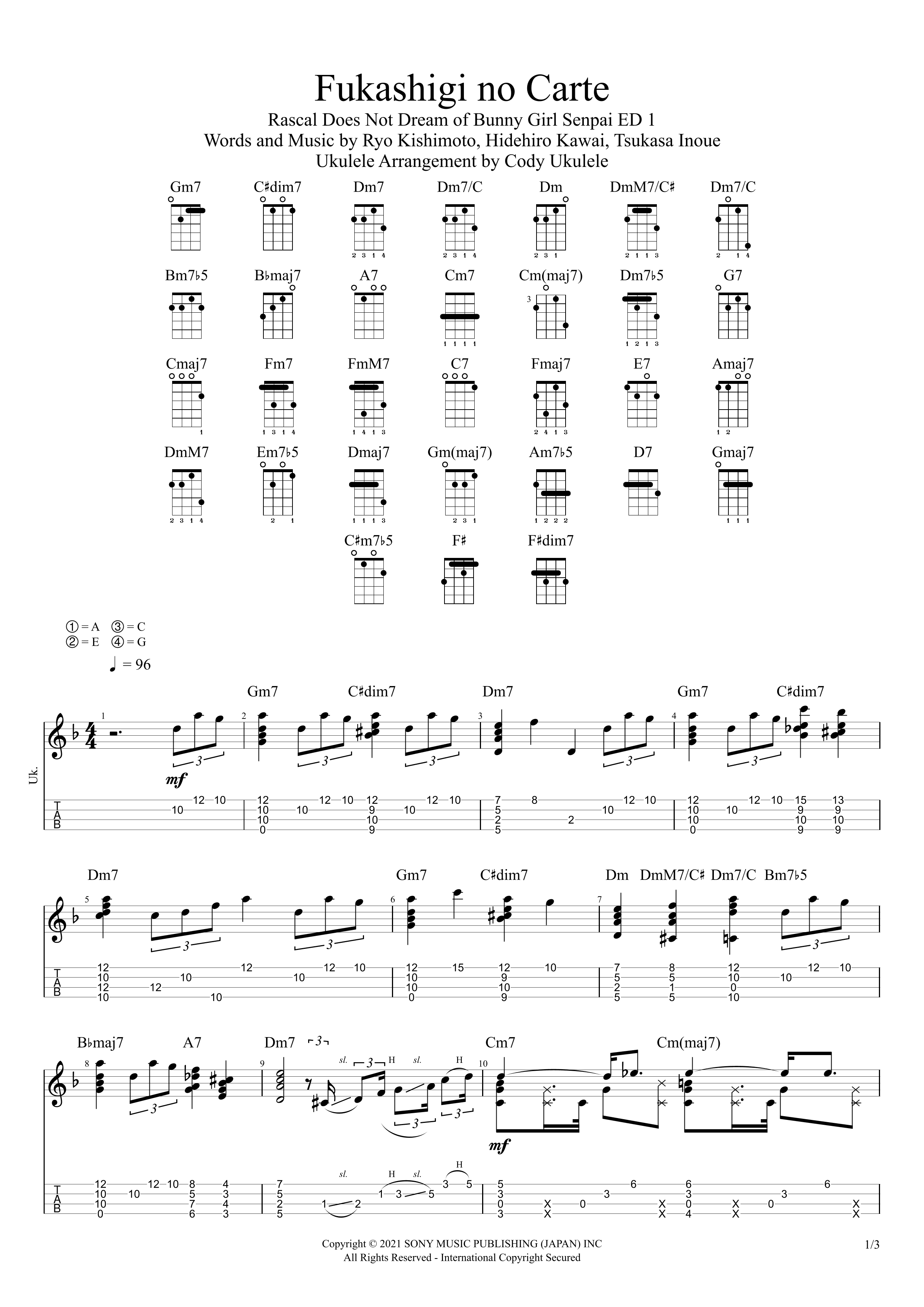 Fukashigi No Carte (arr. Cody Ukulele)