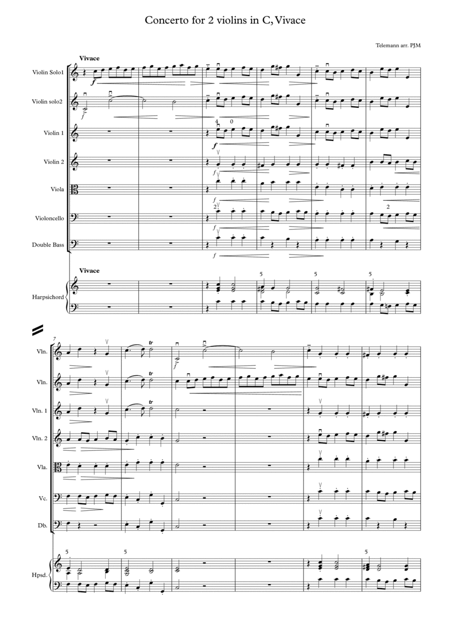 Telemann concertino in C for two violins (adapted for young players) (arr. Pamela Moutoussi)