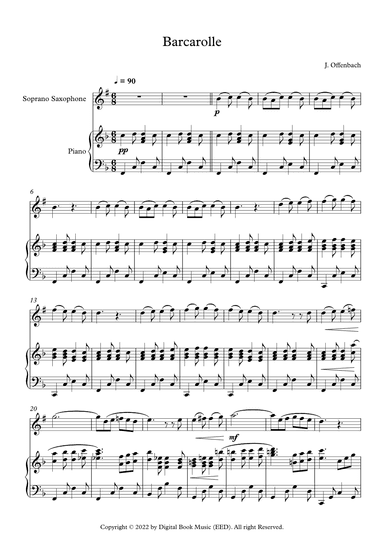 Barcarolle - Jacques Offenbach (Soprano Sax + Piano) (arr. Digital Book Music)