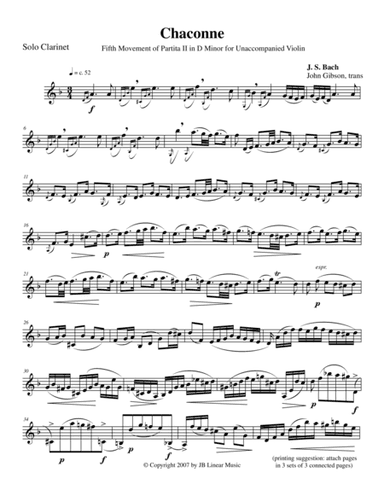 Bach Chaconne for solo (unaccompanied) clarinet (arr. John Gibson)