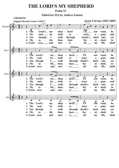 The Lord's My Shepherd (Crimond) A Cappella SSA (arr. Andrew Emmet)