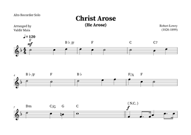 Christ Arose (He Arose) - Alto Recorder Solo (with chords) (arr. Valdir Maia)