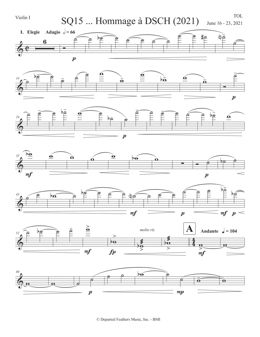 SQ15 ... Hommage à DSCH (2021) for string quartet, violin 1 part