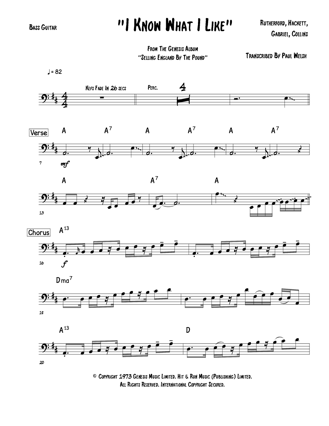 I Know What I Like (in Your Wardrobe) (arr. P Welsh)