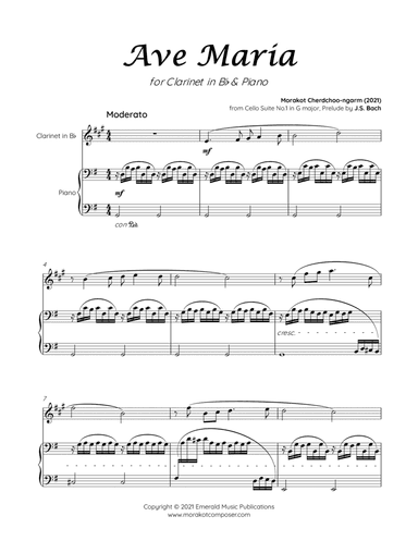 Ave Maria on BACH Cello Suite for Clarinet in B-flat & Piano