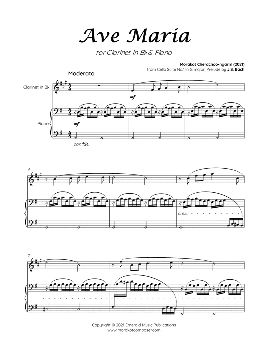 Ave Maria on BACH Cello Suite for Clarinet in B-flat & Piano
