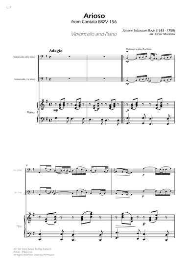 Arioso (BWV 156) - Cello and Piano (Full Score) (arr. César Madeira)
