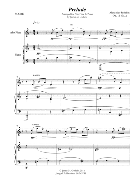 Scriabin: Prelude Op. 11 No. 2 for Alto Flute & Piano (arr. James M. Guthrie, ASCAP)
