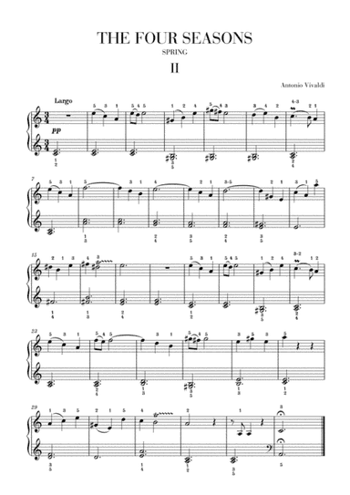 VIVALDI: The Four Seasons - Spring - 2nd mov - Early Intermediate Piano (arr. Cadenza Editions)