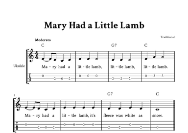 Mary Had a Little Lamb - Ukulele (TAB, Chords and Lyrics) (arr. Yuri Noronha)
