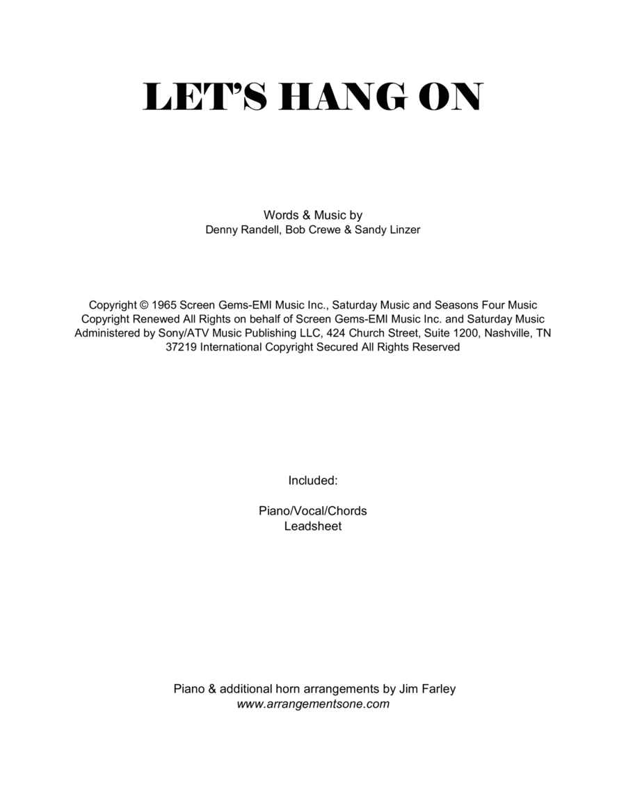 Let's Hang On (arr. Jim Farley www.arrangementsone.com)