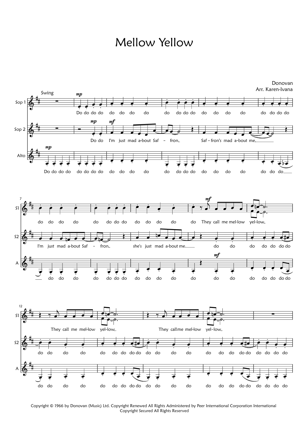 Mellow Yellow (arr. Karen Ivana)