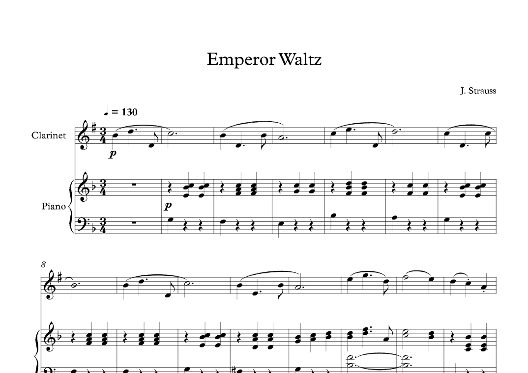 Emperor Waltz - Johann Strauss Jr. (Clarinet + Piano) (arr. Digital Book Music)