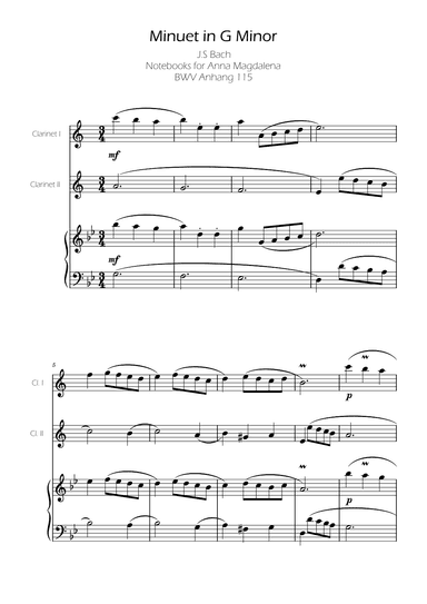 Minuet in G minor BWV Anh. 115 - Bach - Clarinet Duo (arr. Ygor Nunes Silva)