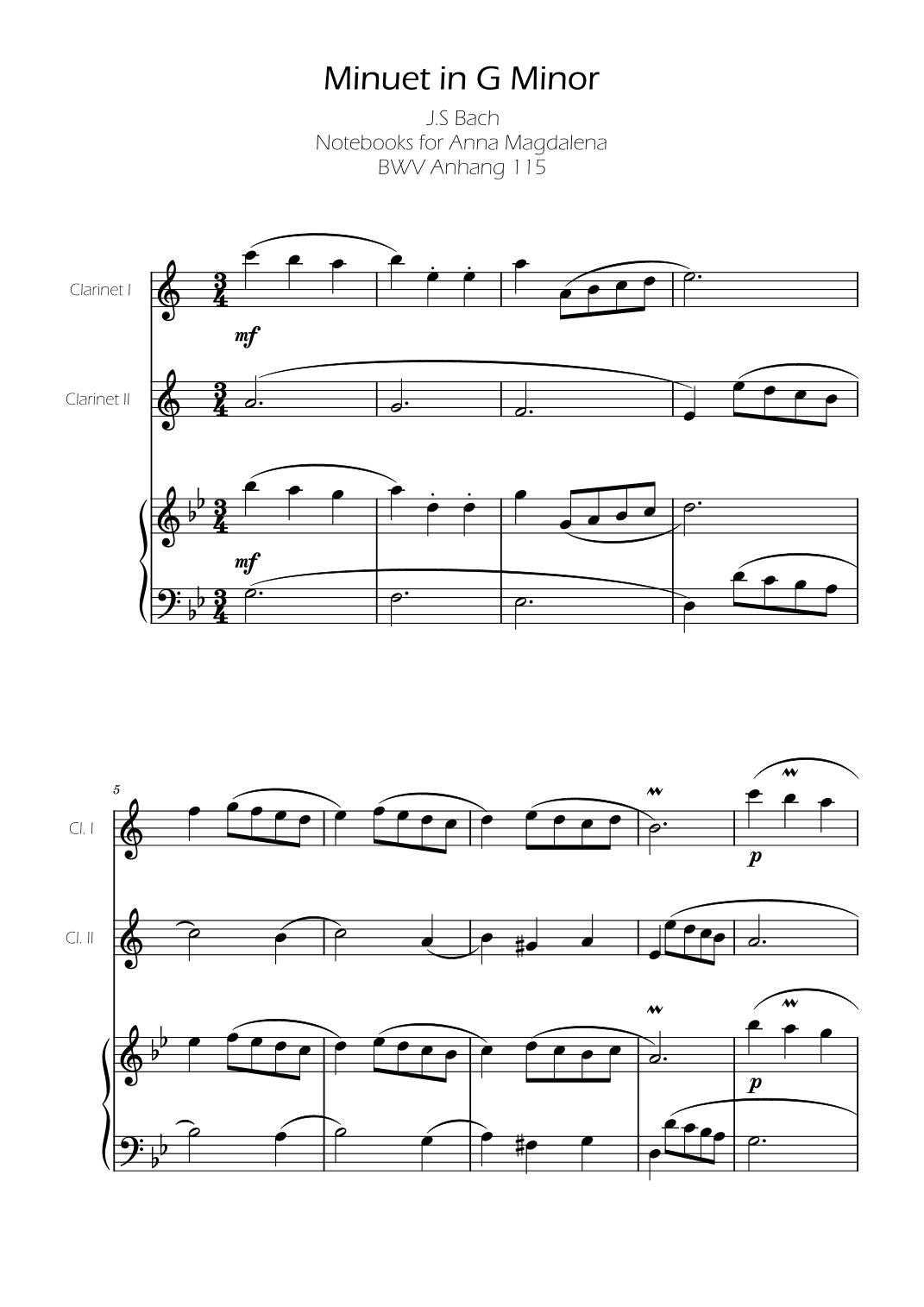 Minuet in G minor BWV Anh. 115 - Bach - Clarinet Duo (arr. Ygor Nunes Silva)