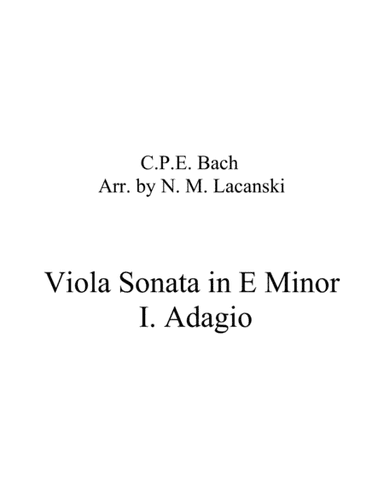 Sonata in E Minor for Viola and String Quartet I. Adagio (arr. Nick Lacanski)