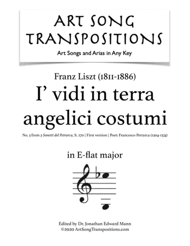 LISZT: I' vidi in terra, S. 270 (first version, transposed to E-flat major) (arr. ArtSongTranspositions.com)